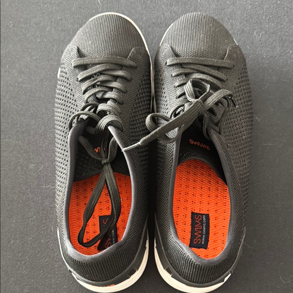 Swims Breeze Tennis Knit Black and Orange Sneakers with Textured Fabric